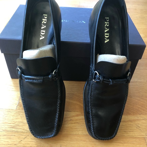 Authentic PRADA Men Leather Shoes/ Loafers US Size 10.5 Prada size 9.5 - Picture 2 of 11